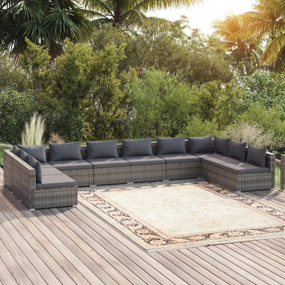 10 Piece Garden Lounge Set with Cushions Poly Rattan Grey