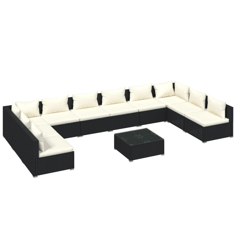 11 Piece Garden Lounge Set with Cushions Poly Rattan Black