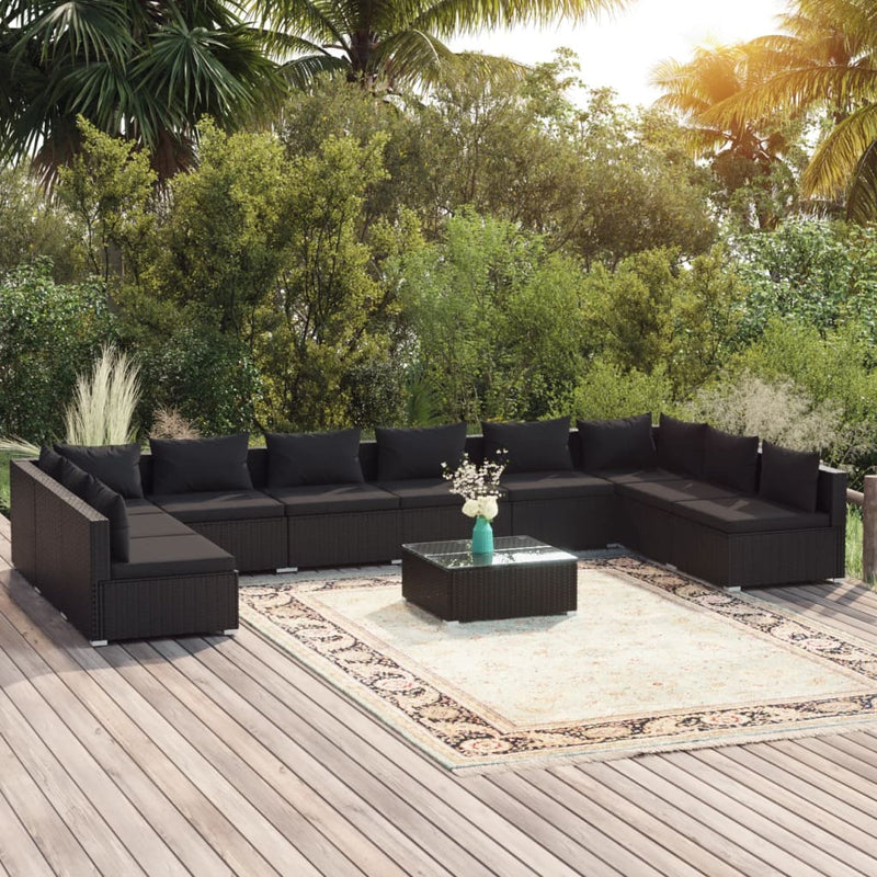 11 Piece Garden Lounge Set with Cushions Poly Rattan Black