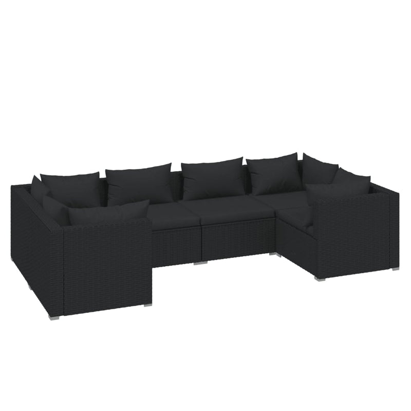 6 Piece Garden Lounge Set with Cushions Poly Rattan Black