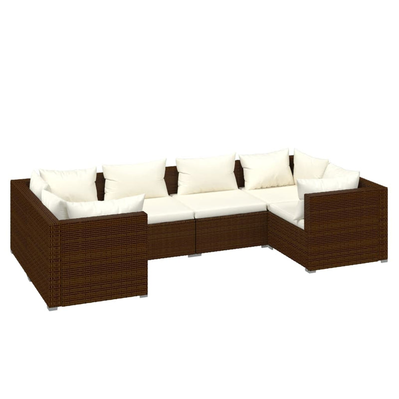 6 Piece Garden Lounge Set with Cushions Poly Rattan Brown