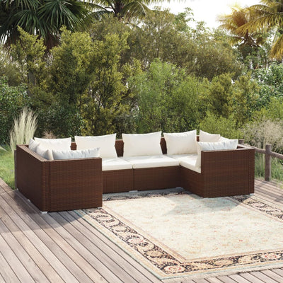 6 Piece Garden Lounge Set with Cushions Poly Rattan Brown