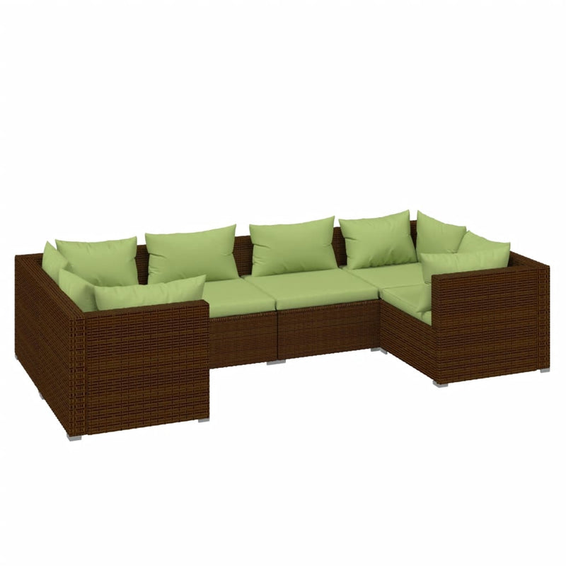 6 Piece Garden Lounge Set with Cushions Poly Rattan Brown