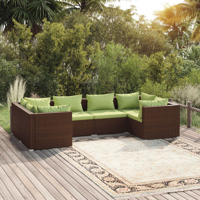 6 Piece Garden Lounge Set with Cushions Poly Rattan Brown