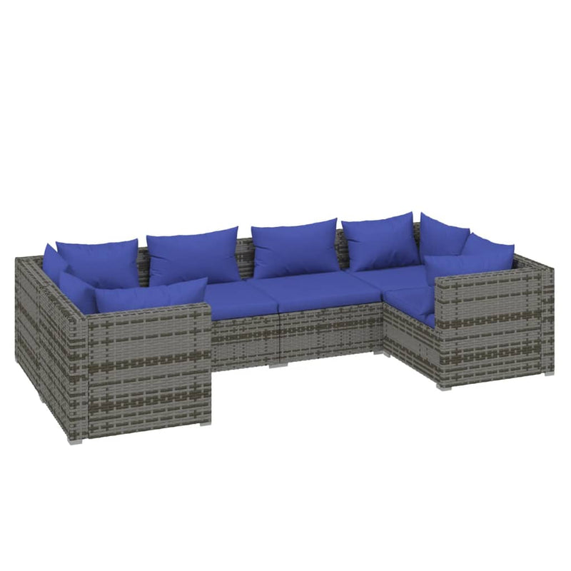 6 Piece Garden Lounge Set with Cushions Poly Rattan Grey