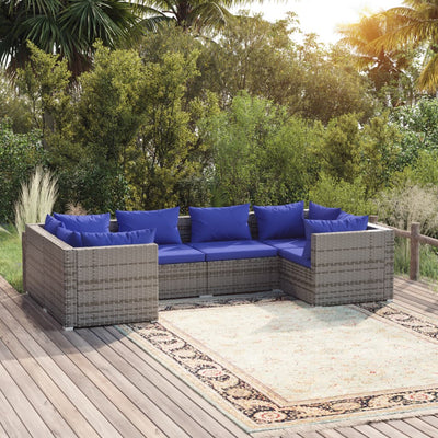 6 Piece Garden Lounge Set with Cushions Poly Rattan Grey