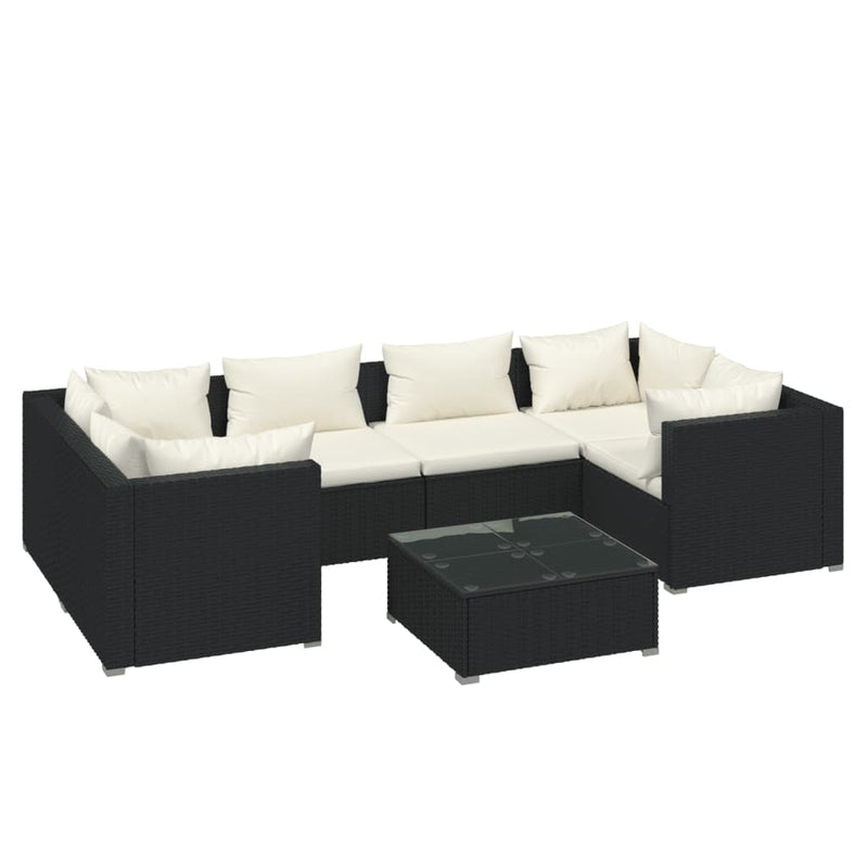 7 Piece Garden Lounge Set with Cushions Poly Rattan Black