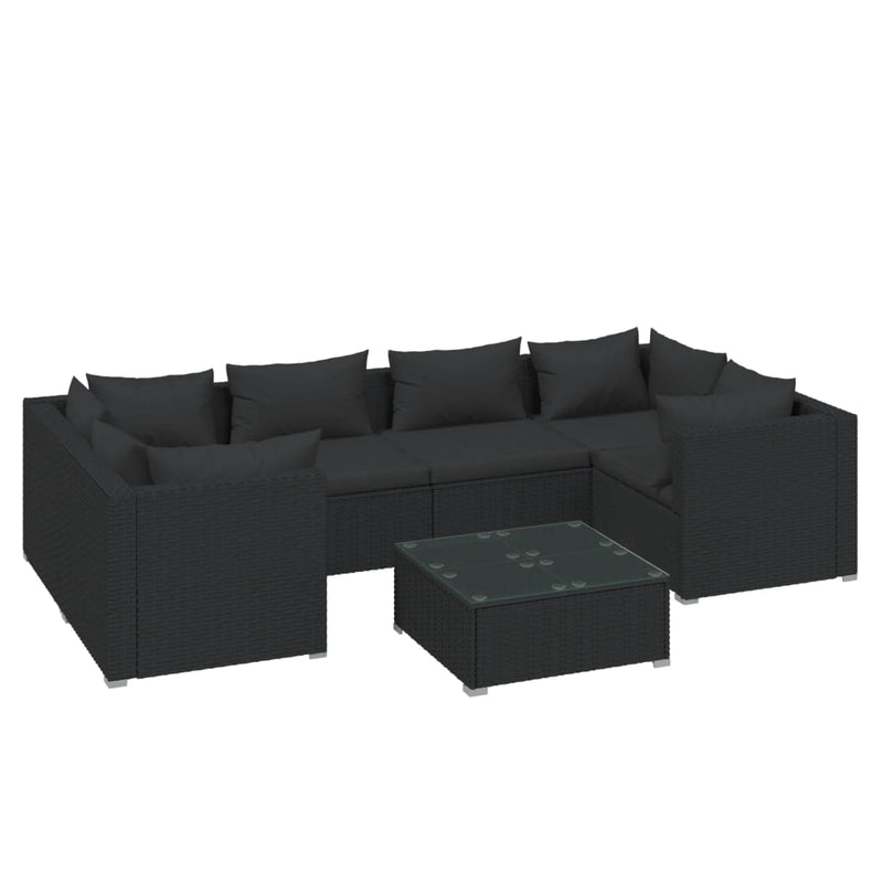 7 Piece Garden Lounge Set with Cushions Poly Rattan Black