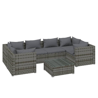 7 Piece Garden Lounge Set with Cushions Poly Rattan Grey