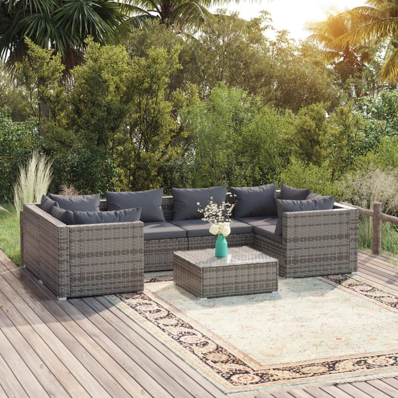 7 Piece Garden Lounge Set with Cushions Poly Rattan Grey