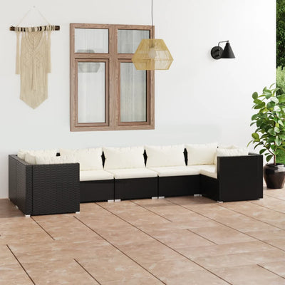 7 Piece Garden Lounge Set with Cushions Poly Rattan Black