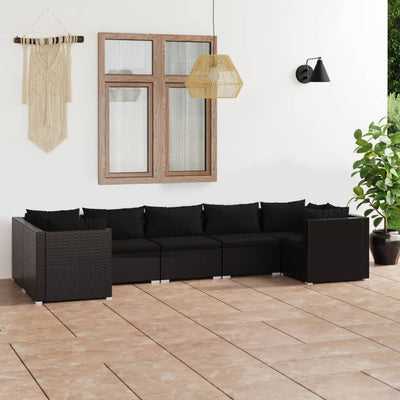 7 Piece Garden Lounge Set with Cushions Poly Rattan Black