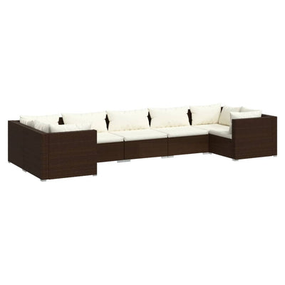 7 Piece Garden Lounge Set with Cushions Poly Rattan Brown