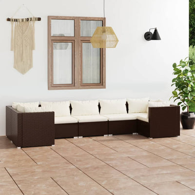 7 Piece Garden Lounge Set with Cushions Poly Rattan Brown