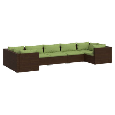 7 Piece Garden Lounge Set with Cushions Poly Rattan Brown