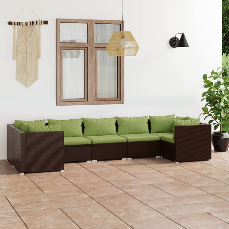 7 Piece Garden Lounge Set with Cushions Poly Rattan Brown