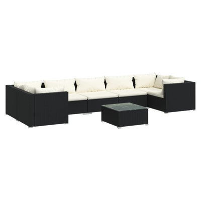 8 Piece Garden Lounge Set with Cushions Poly Rattan Black