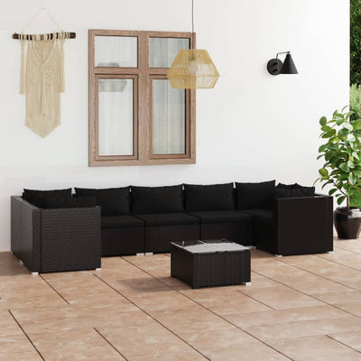 8 Piece Garden Lounge Set with Cushions Poly Rattan Black