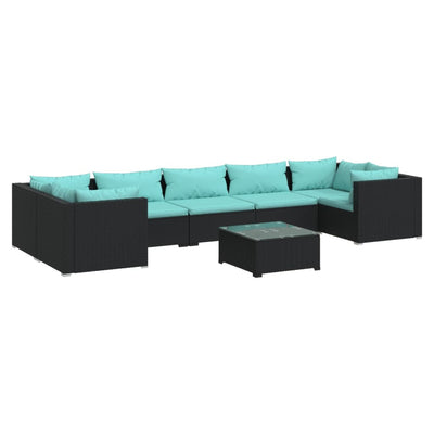 8 Piece Garden Lounge Set with Cushions Poly Rattan Black