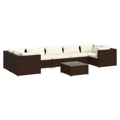 8 Piece Garden Lounge Set with Cushions Poly Rattan Brown