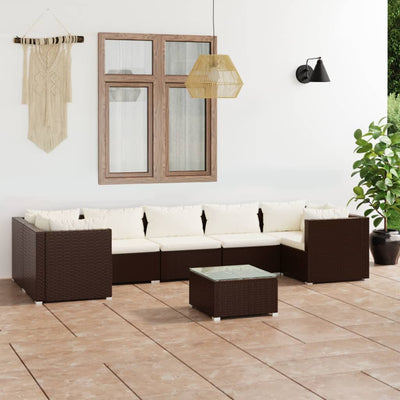 8 Piece Garden Lounge Set with Cushions Poly Rattan Brown