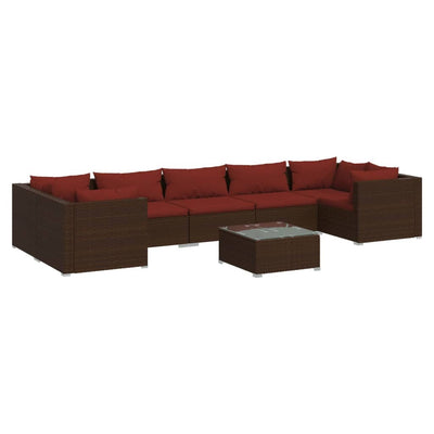 8 Piece Garden Lounge Set with Cushions Poly Rattan Brown