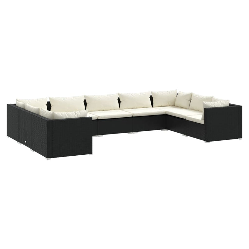 9 Piece Garden Lounge Set with Cushions Poly Rattan Black