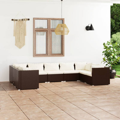 9 Piece Garden Lounge Set with Cushions Poly Rattan Brown