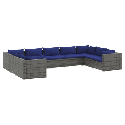 9 Piece Garden Lounge Set with Cushions Poly Rattan Grey