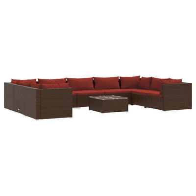 10 Piece Garden Lounge Set with Cushions Poly Rattan Brown