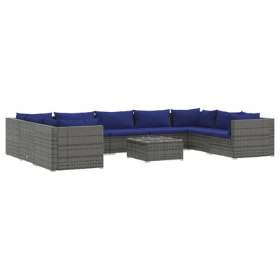 10 Piece Garden Lounge Set with Cushions Poly Rattan Grey