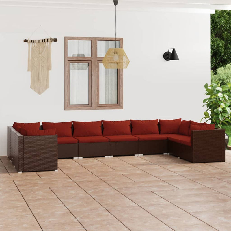 10 Piece Garden Lounge Set with Cushions Poly Rattan Brown