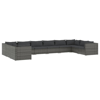 10 Piece Garden Lounge Set with Cushions Poly Rattan Grey