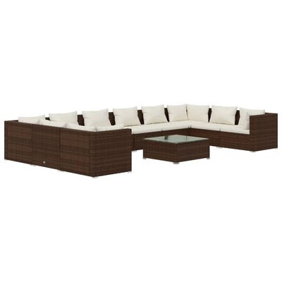 11 Piece Garden Lounge Set with Cushions Poly Rattan Brown