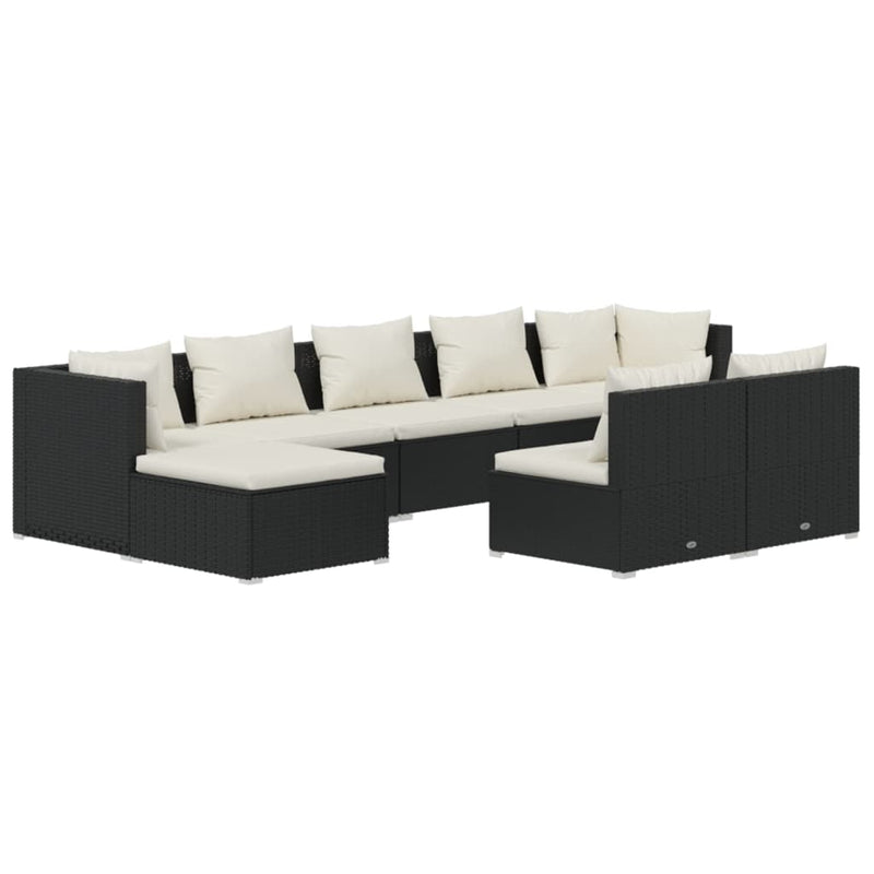 9 Piece Garden Lounge Set with Cushions Black Poly Rattan