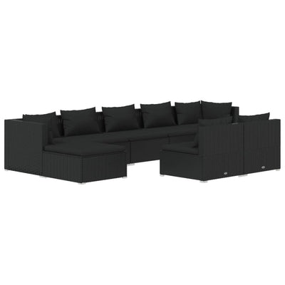 9 Piece Garden Lounge Set with Cushions Black Poly Rattan