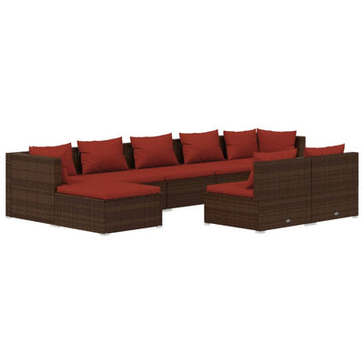 9 Piece Garden Lounge Set with Cushions Brown Poly Rattan