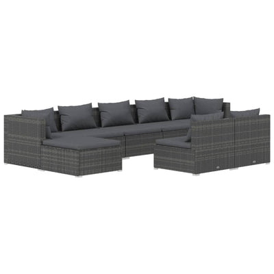 9 Piece Garden Lounge Set with Cushions Grey Poly Rattan