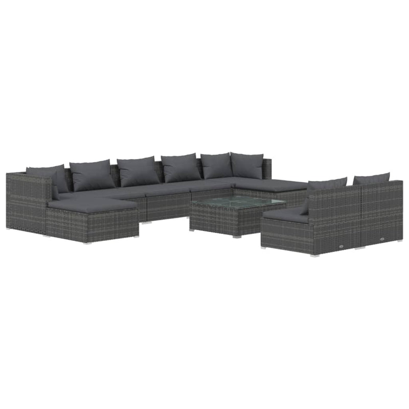 10 Piece Garden Lounge Set with Cushions Grey Poly Rattan