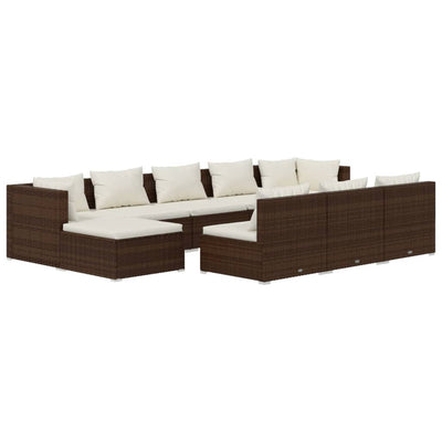 10 Piece Garden Lounge Set with Cushions Brown Poly Rattan