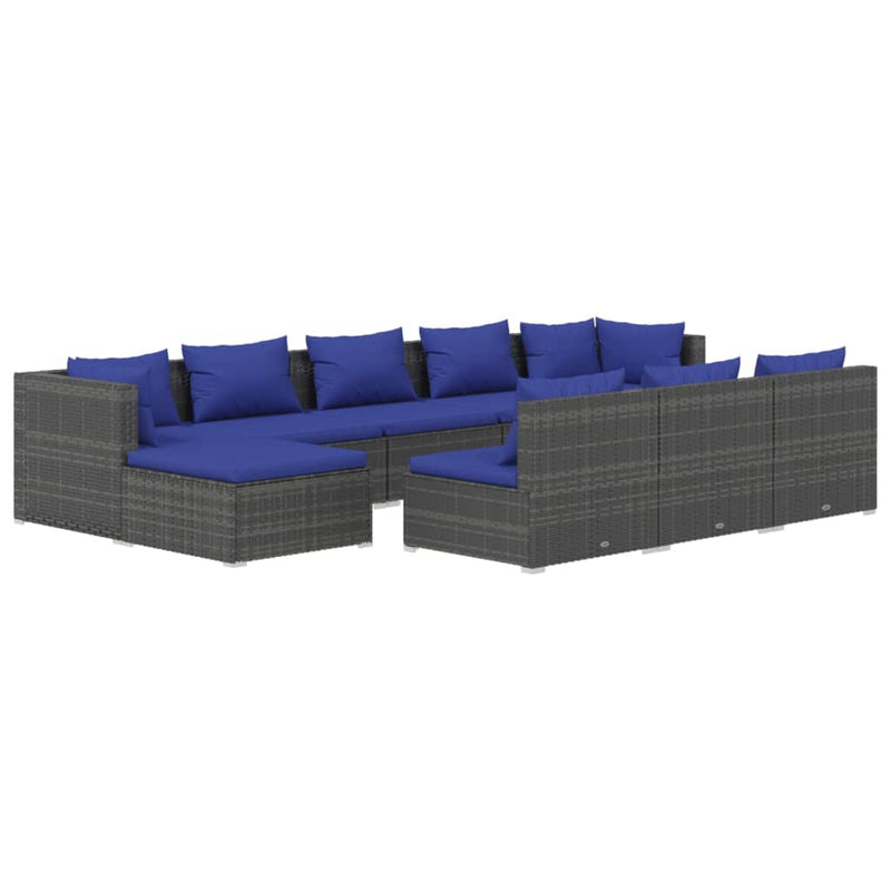 10 Piece Garden Lounge Set with Cushions Grey Poly Rattan