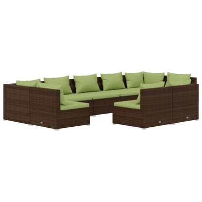 9 Piece Garden Lounge Set with Cushions Brown Poly Rattan