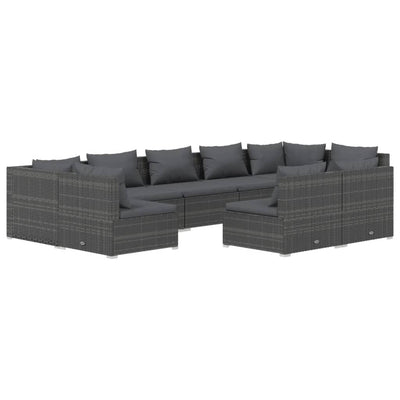 9 Piece Garden Lounge Set with Cushions Grey Poly Rattan