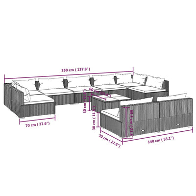 10 Piece Garden Lounge Set with Cushions Brown Poly Rattan