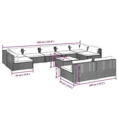 10 Piece Garden Lounge Set with Cushions Grey Poly Rattan