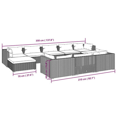 10 Piece Garden Lounge Set with Cushions Grey Poly Rattan