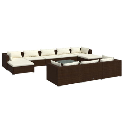 11 Piece Garden Lounge Set with Cushions Brown Poly Rattan