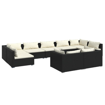 9 Piece Garden Lounge Set with Cushions Black Poly Rattan