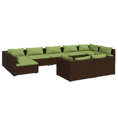 9 Piece Garden Lounge Set with Cushions Brown Poly Rattan