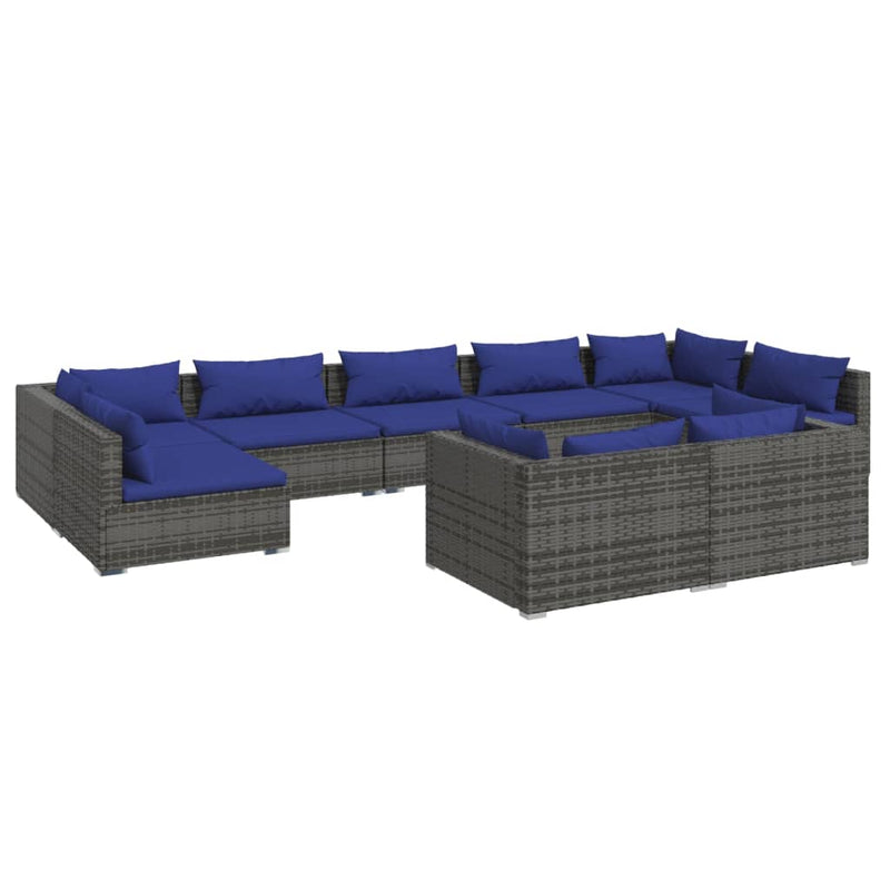 9 Piece Garden Lounge Set with Cushions Grey Poly Rattan